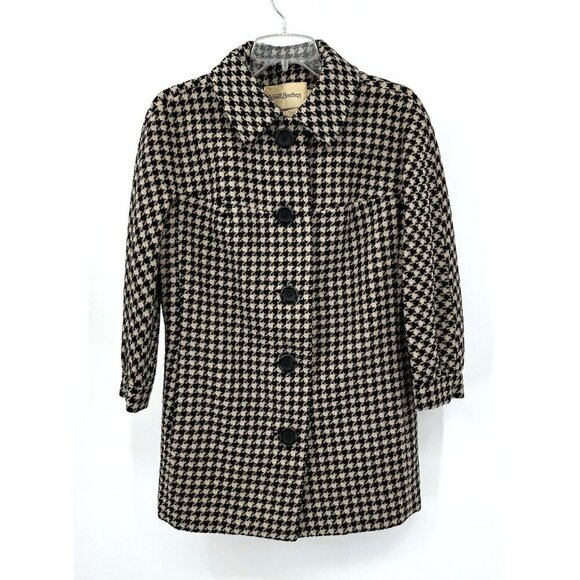 vintage 60s WOOLF BROTHERS PAUL BLUMENSTEIN coat jacket houndstooth black tan S - Picture 1 of 10